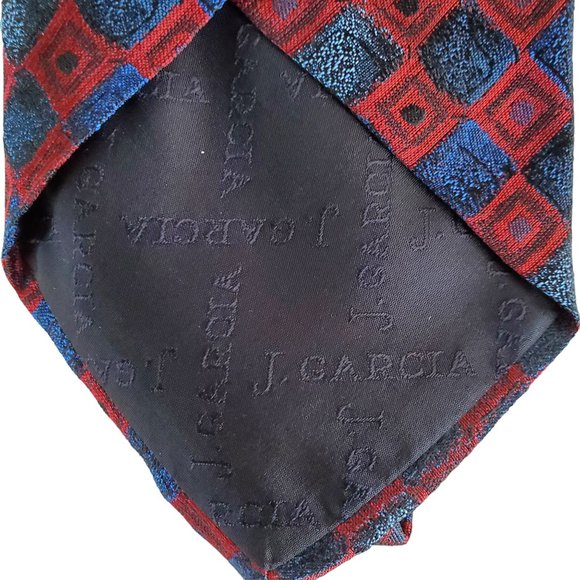 J Garcia Necktie 100% Silk Italy 1996 Blue Red Diamond Pattern 56" Unisex - Picture 6 of 6